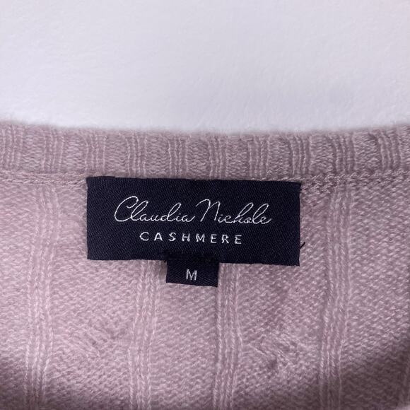 Claudia Nichole 100% Cashmere Cable Knit Sweater Beige Medium - Picture 3 of 5